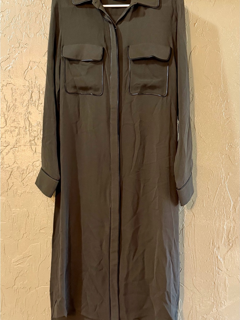 FALA Women’s M Olive Green Maxi Shirt Dress Long Sleeve Button Front Pockets